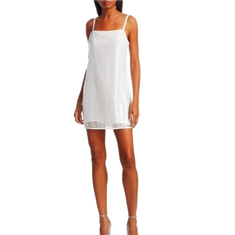 STAUD NWT White Mini Sequin Dress Size 8 Bridal Shower, Bachelorette, New Years!
